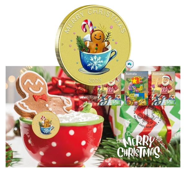 2025 Merry Christmas 'Gingerbread Man' $1 Coloured Coin PNC