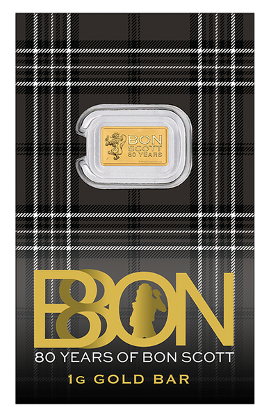 2026 Bon Scott 80th Anniversary 1g Gold Minted Bar in Certi Card