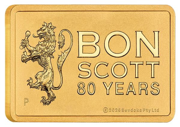 2026 Bon Scott 80th Anniversary 1g Gold Minted Bar in Certi Card
