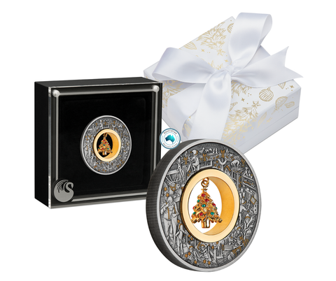 2025 Christmas 'Santas Workshop' 2oz Silver Antiqued Coloured Coin