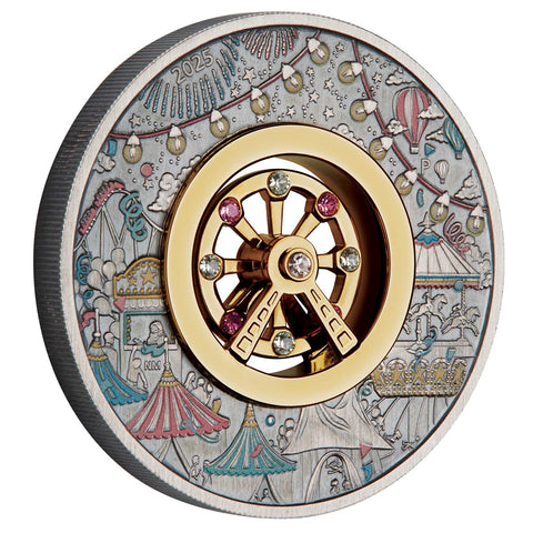 2025 Ferris Wheel 2oz Antiqued Silver Coloured Coin with Swarovski Crystals