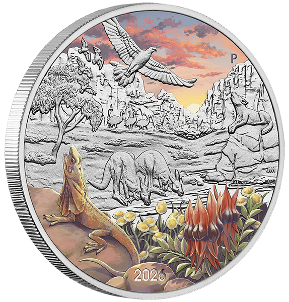 2026 Wonders of Australia 'The Outback' 1oz Coloured Silver Coin on Card