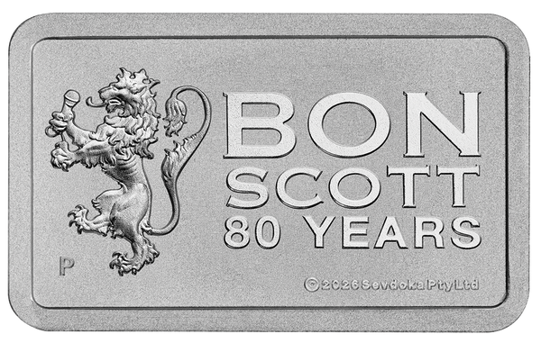 2026 Bon Scott 80th Anniversary 10g Silver Minted Bar in Certi Card