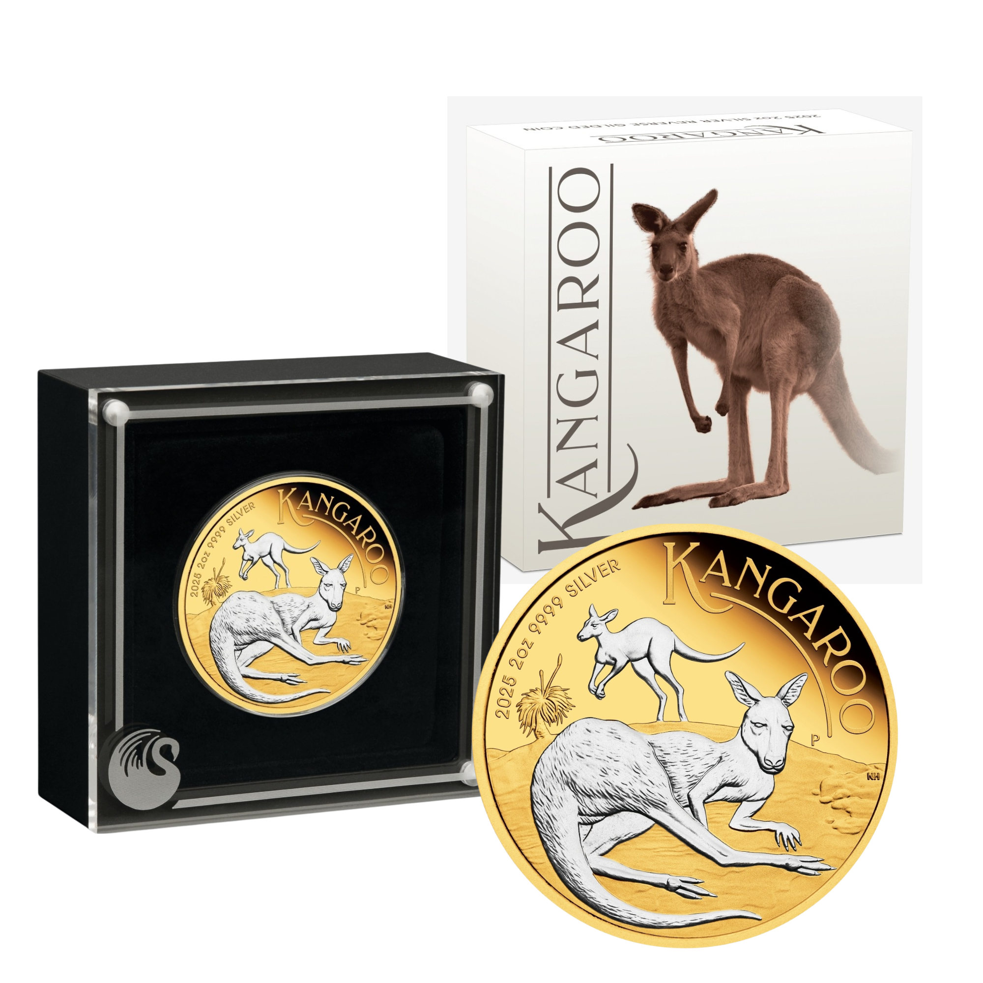 2025 Australian Kangaroo $2 Gold-plated 2oz Silver Proof Coin