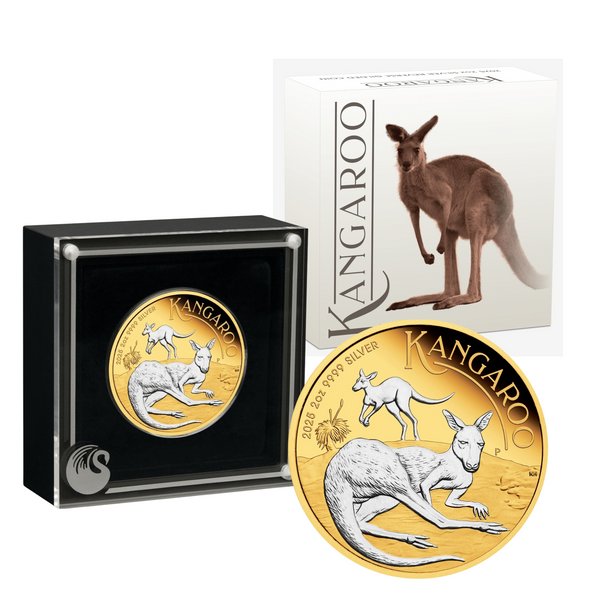 2025 Australian Kangaroo $2 Gold-plated 2oz Silver Proof Coin