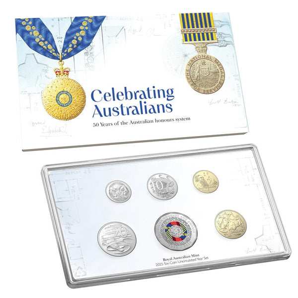 2025 Australian Honours System 6 Coin Uncirculated Set with Coloured 50c