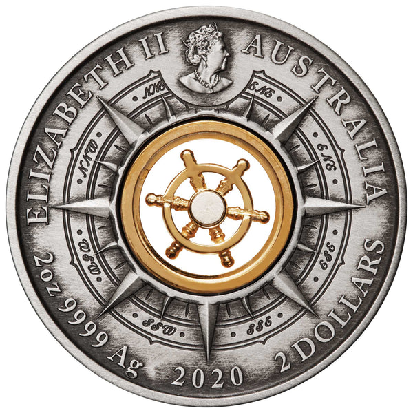 2020 Voyage of Discovery Endeavour 1770-2020 2oz Silver Antiqued Coin