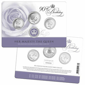 2016 Her Majesty The Queen '90th Birthday' 3-Coin Frosted Uncirculated Set