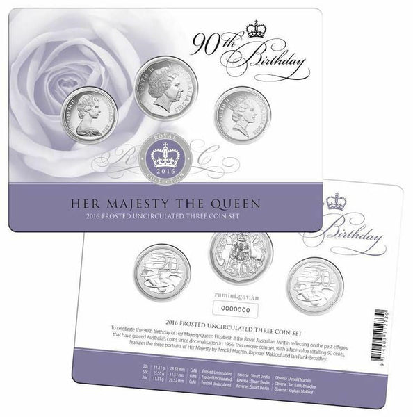2016 Her Majesty The Queen '90th Birthday' 3-Coin Frosted Uncirculated Set