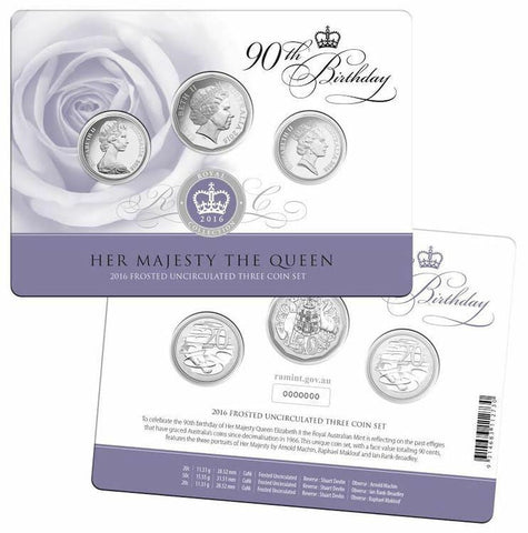 2016 Her Majesty The Queen '90th Birthday' 3-Coin Frosted Uncirculated Set