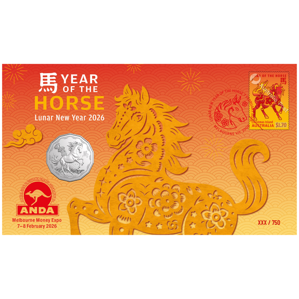 2026 Lunar Year of the Horse 50c PNC with ANDA Money Expo Overprint