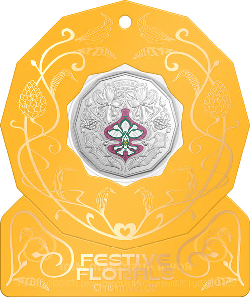 2025 Christmas Decoration 'Festive Florals' 50c Silver Uncirculated Coin