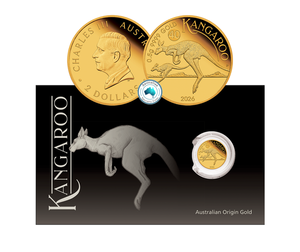 2026 Mini Roo 0.5g Gold $2 Proof Coin on Card