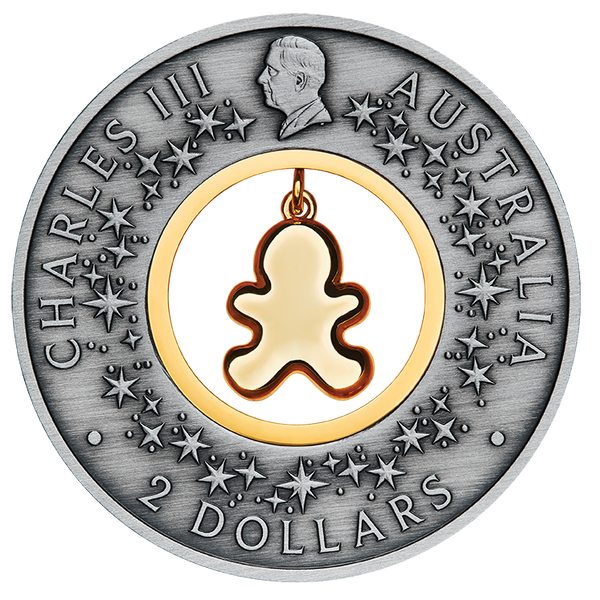 2026 Gingerbread Christmas 2oz Silver Antiqued Coloured Coin