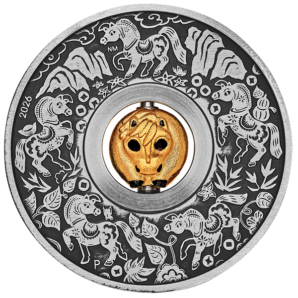 2026 Year of the Horse Rotating Charm 1oz Silver Antiqued Coin