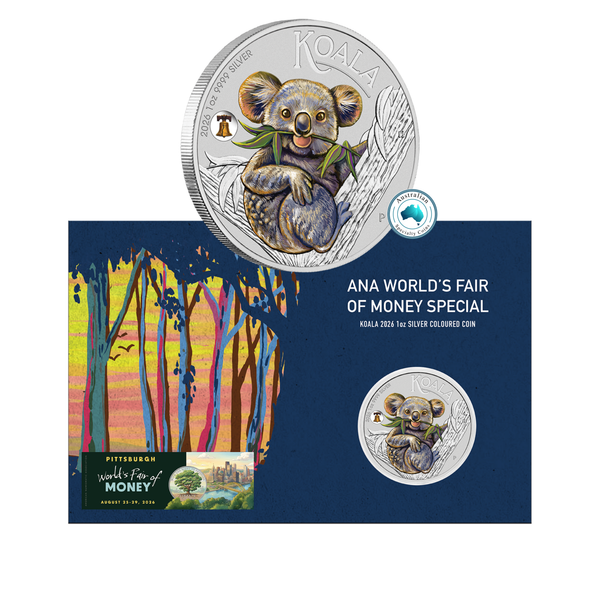 2026 ANA Coin Show Special - Australian Koala with Liberty Bell Privy 1oz Silver 
Coloured Coin