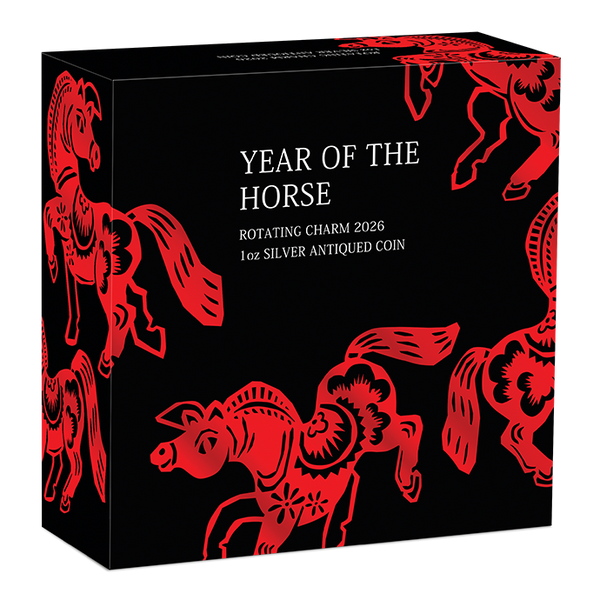 2026 Year of the Horse Rotating Charm 1oz Silver Antiqued Coin