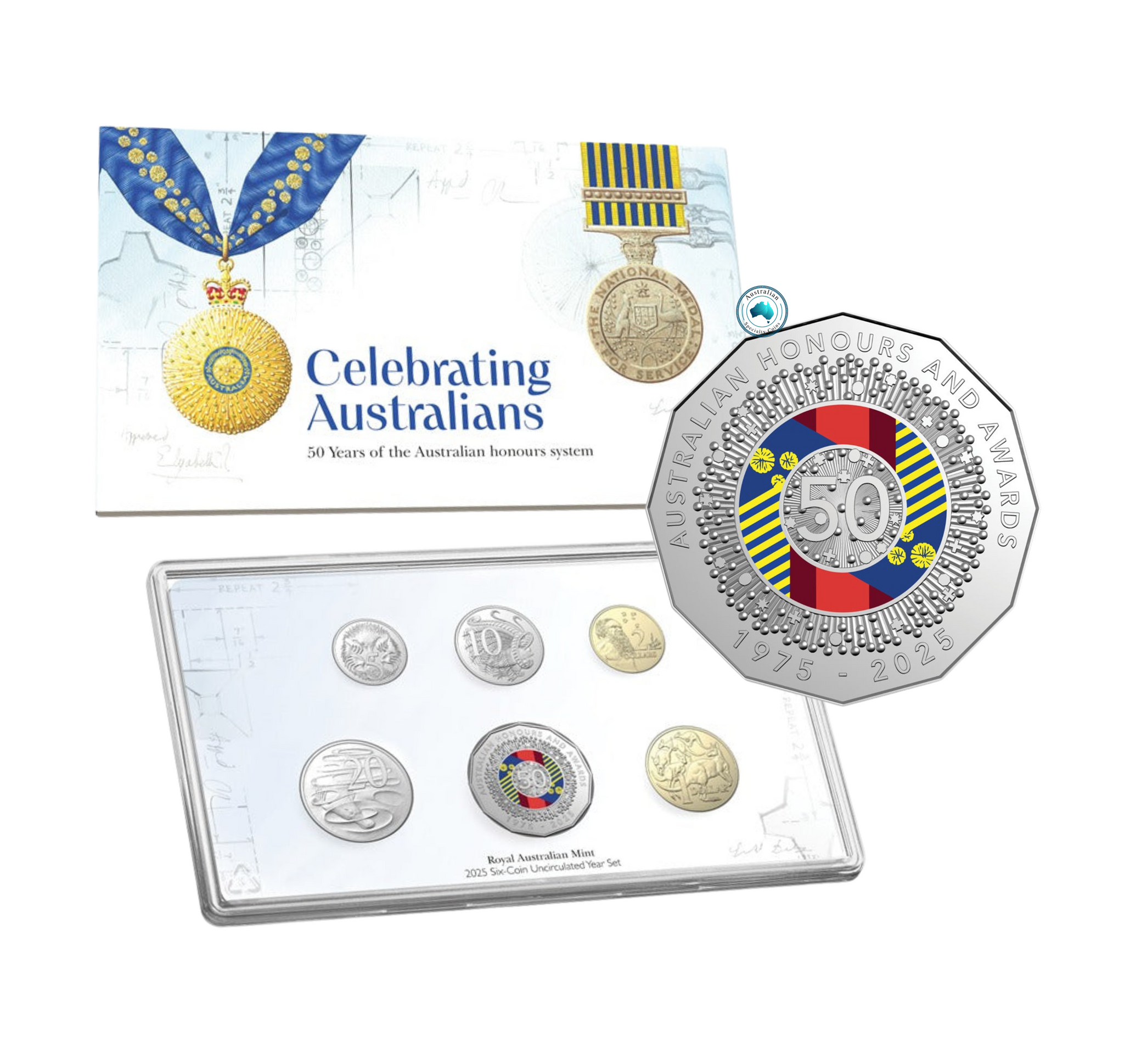2025 Australian Honours System 6 Coin Uncirculated Set with Coloured 50c