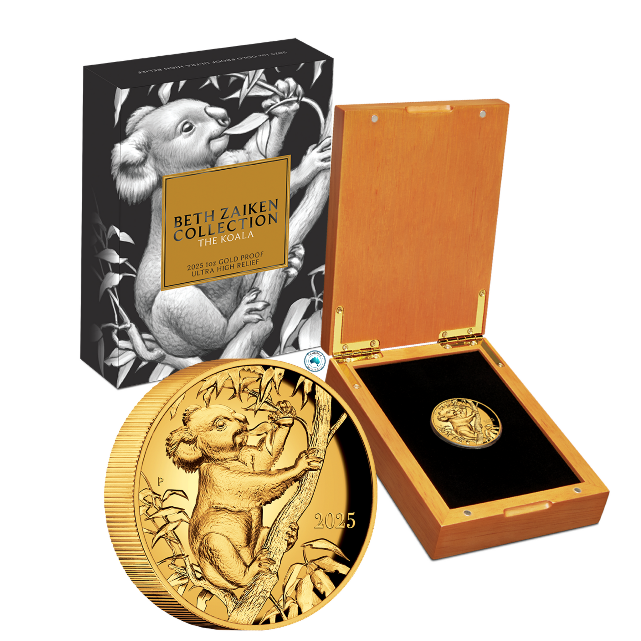 2025 Beth Zaiken Collection The Koala 1oz Gold Proof Ultra High Relief Coin