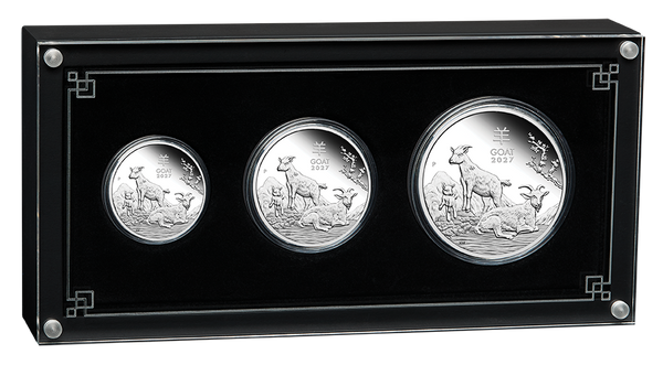 2027 Australian Lunar Series III Year of the Goat Silver Coin Trio