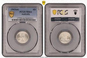 1962-M Australian Sixpence PCGS Grade: MS63
