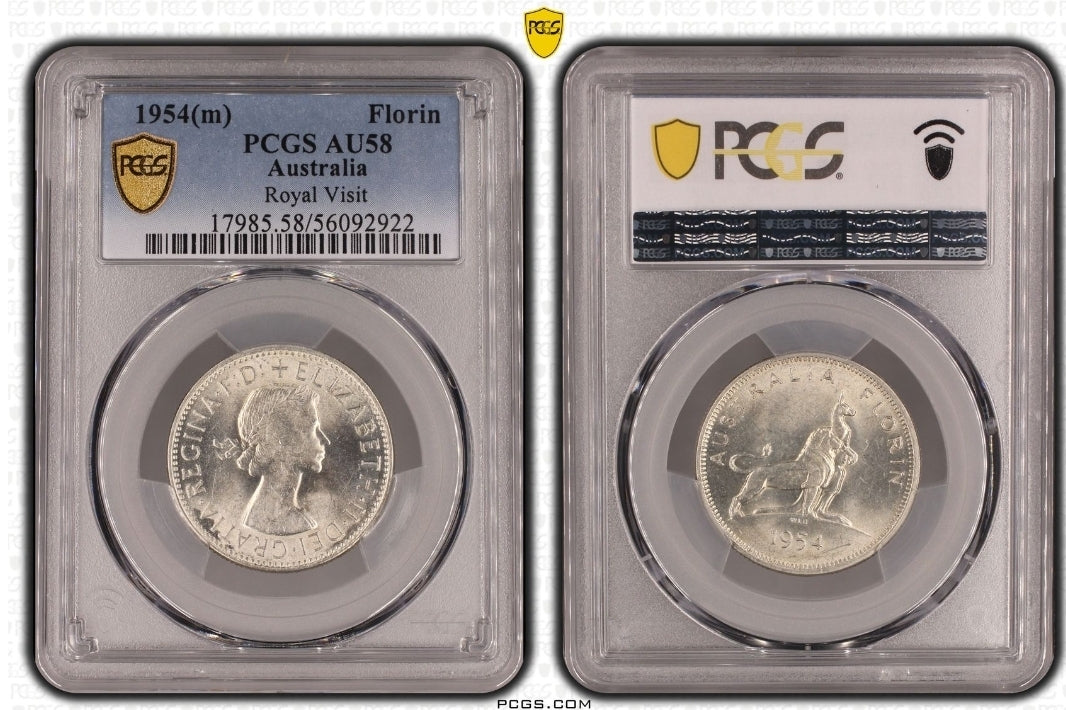 1954-M Australian 'Royal Visit' Florin PCGS Grade: AU58
