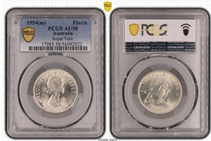1954-M Australian 'Royal Visit' Florin PCGS Grade: AU58
