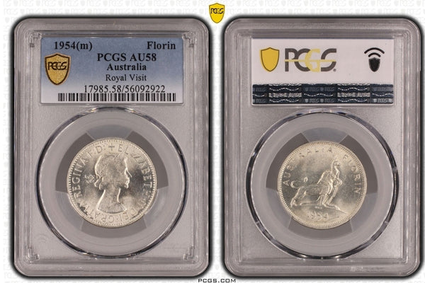 1954-M Australian 'Royal Visit' Florin PCGS Grade: AU58