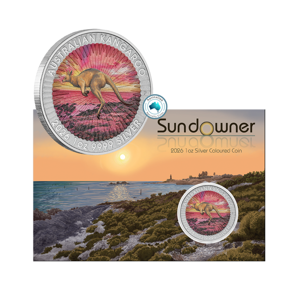 2026 Kangaroo Series 'Red Kangaroo' 1oz Silver Coloured Coin on Card