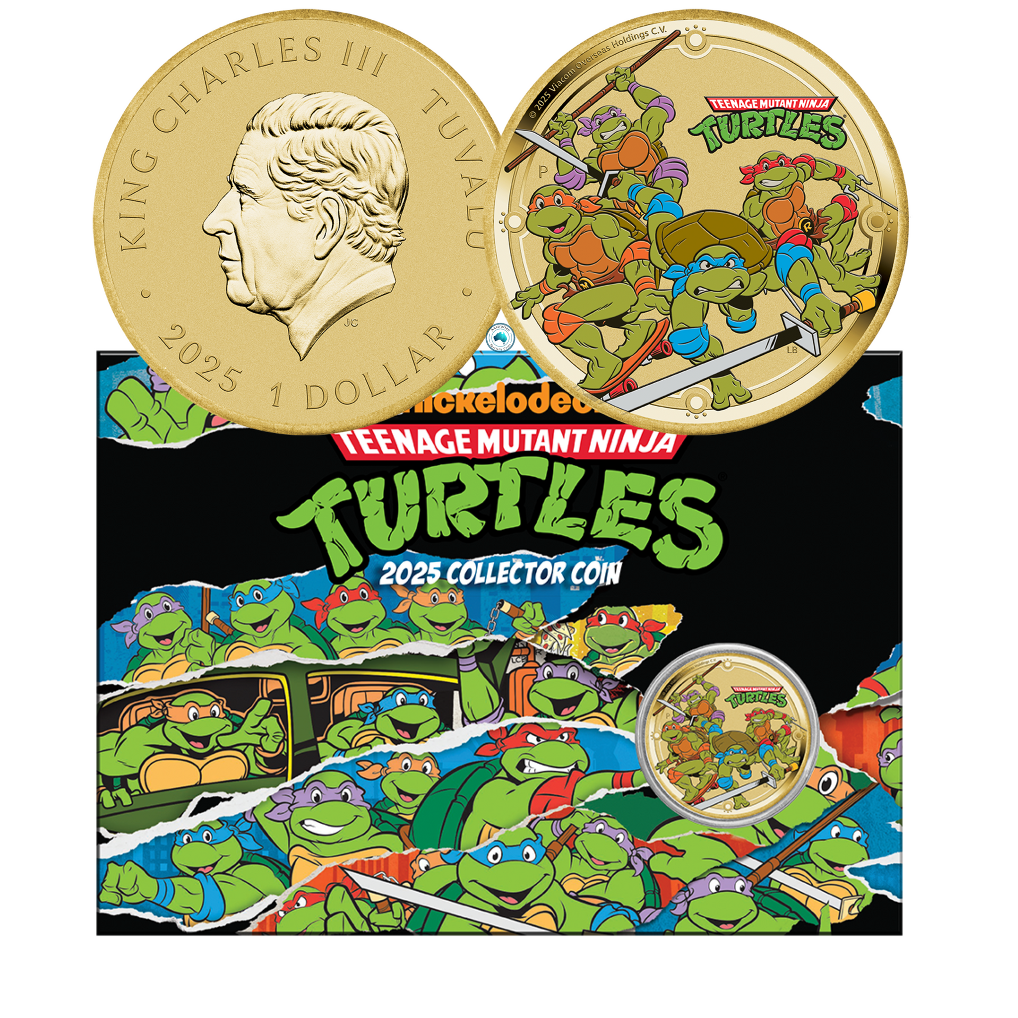 2025 Teenage Mutant Ninja Turtles $1 Coloured Coin on Card