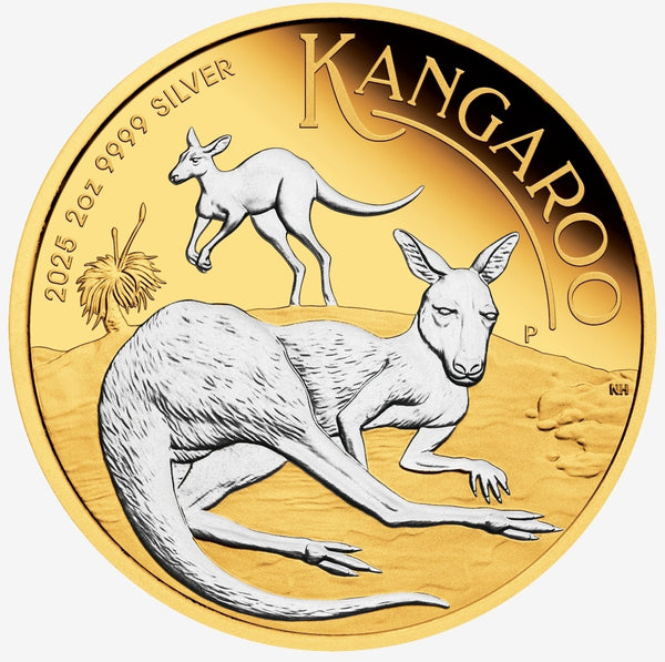 2025 Australian Kangaroo $2 Gold-plated 2oz Silver Proof Coin