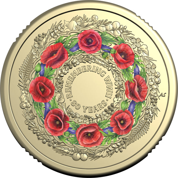 2025 Remembrance Day '80th Anniversary WWII - Poppy Wreath' $2 'C' Mintmark Carded Coin