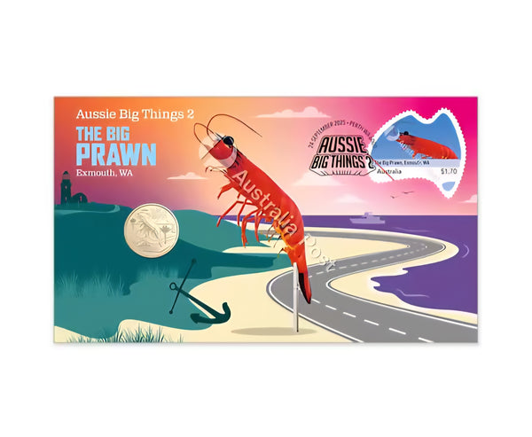 2025 Aussie Big Things 2 The Big Prawn $1 Coin Postal Numismatic Cover