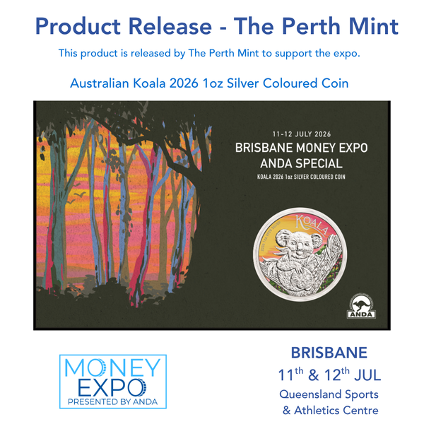 2026 Auatralian Koala 1oz Silver Coloured Coin on Card (Brisbane Money Expo)