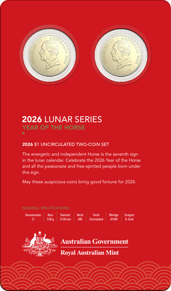 2026 Lunar Year of the Horse 2-Coin $1 Set UNC