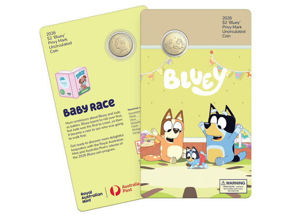 2026 Bluey 'Baby Race' $2 Coin on Card