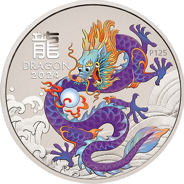 2024 Year of the Dragon 'Purple' 1oz Silver Coloured Coin in Card