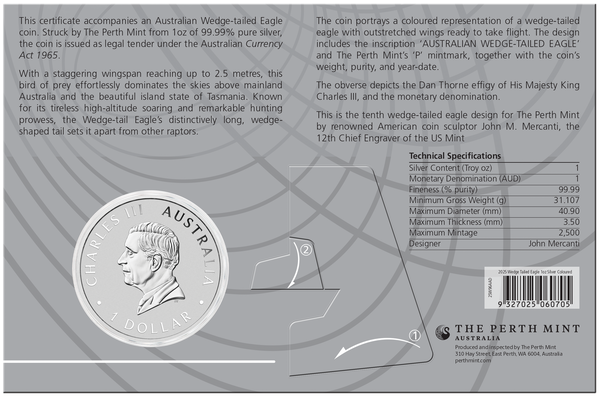 2025 Australian Wedge-Tailed Eagle 1oz Silver Coloured Coin