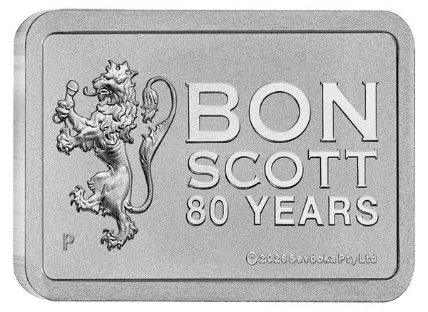 2026 Bon Scott 80th Anniversary 10g Silver Minted Bar in Certi Card