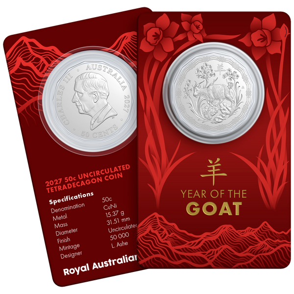 2027 Lunar Year of the Goat 50c Tetra Decagon UNC Coin