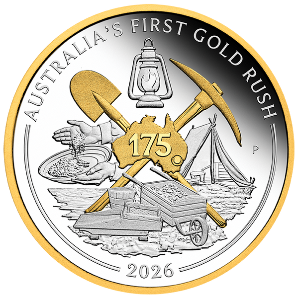 2026 Australia's First Gold Rush 175th Anniversary 1oz Fine Silver Proof Gilded Coin