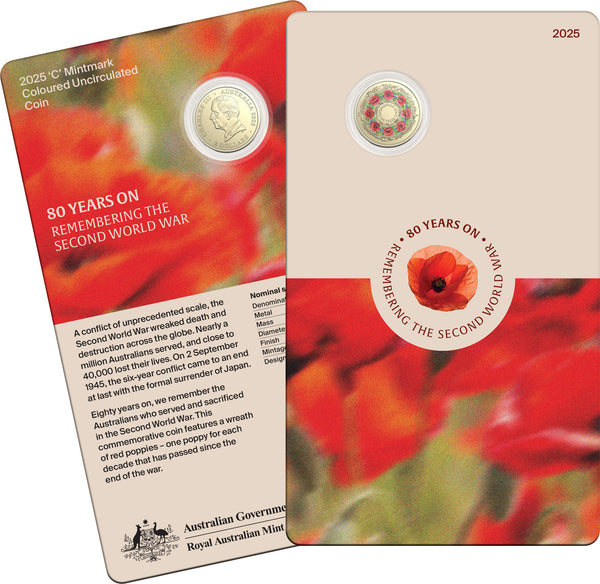 2025 Remembrance Day '80th Anniversary WWII - Poppy Wreath' $2 'C' Mintmark Carded Coin