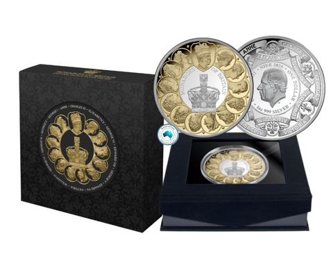 2025 Monarchs of Britain Gold-Plated 1oz Fine Silver Proof Coin