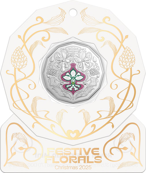 2025 Christmas Decoration 'Festive Florals' 50c Silver Uncirculated Coin