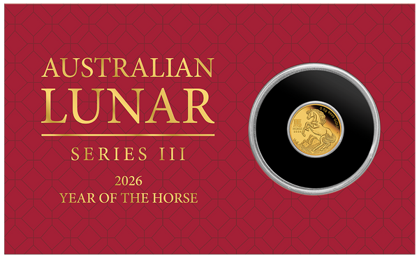 2026 Year of the Horse 0.5g Gold $2 Coin on Card