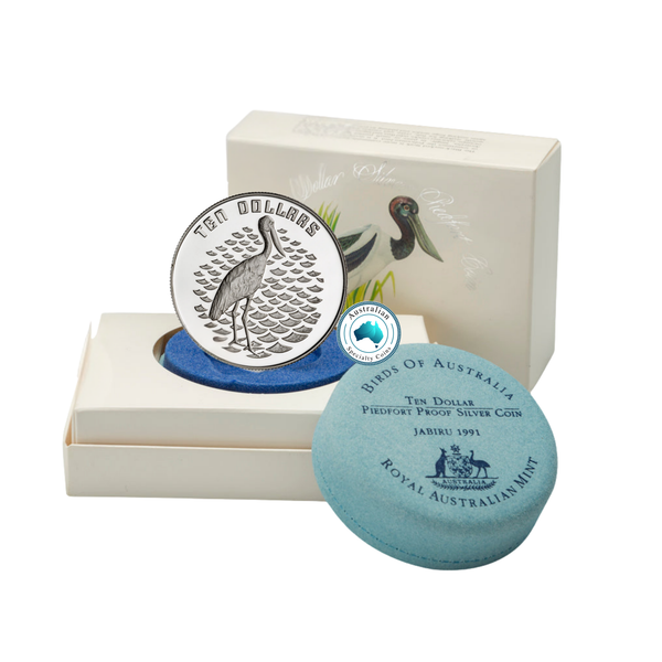 1991 Birds of Australia 'Jabiru' $10 Silver Piedfort Proof Coin