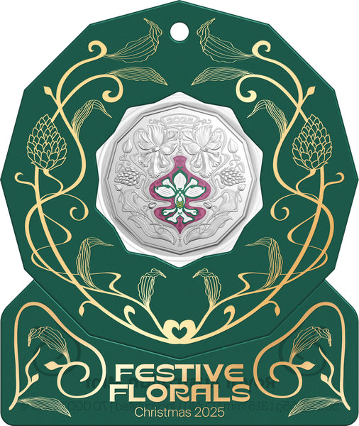 2025 Christmas Decoration 'Festive Florals' 50c Silver Uncirculated Coin