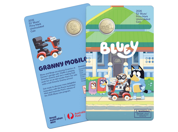 2026 Bluey 'Granny Mobile' $2 Coin on Card