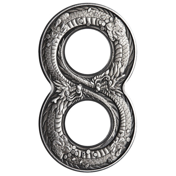 2018 Figure 8 Dragon 2oz Silver Antiqued Coloured Coin