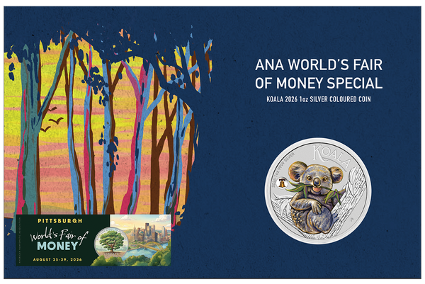2026 ANA Coin Show Special - Australian Koala with Liberty Bell Privy 1oz Silver 
Coloured Coin